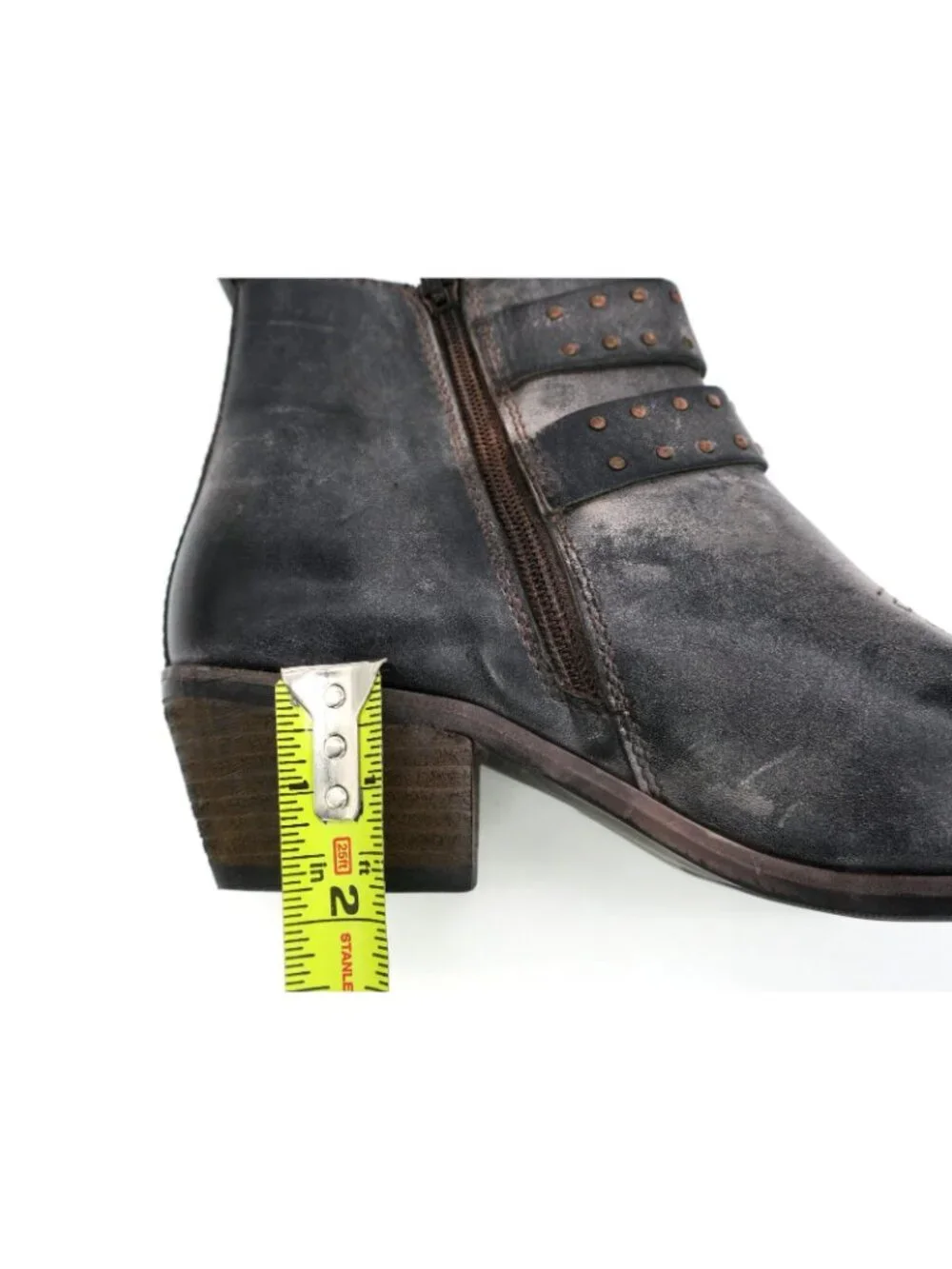 Roan by Bed Stu Ville Short Ankle Boot Black Gray Western Bootie Buckles 9M